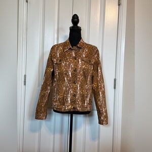 Lucky and Blessed SZ L Deer Print Denim Jacket Pockets